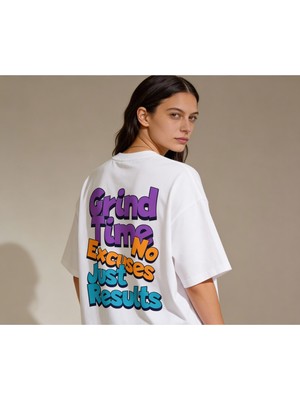 Dune Clothings Grind Time Oversize Pamuk 3 Iplik Beyaz T-Shirt