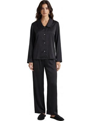 Feu De Elu Amoris Siyah Uzun Saten Pijama Takımı