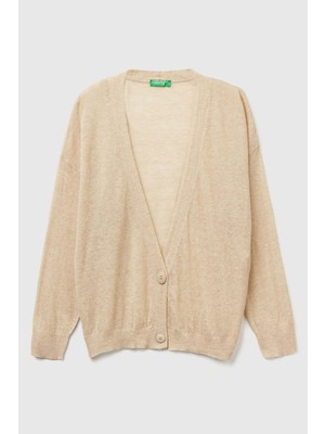 United Colors Of Benetton Bej Melanj Kadın / Kız Kdn_alpaka ve Yün Karışımlı Ribana Detaylı Düğmeli Hırka Model Kodu: ( 109PD6056BEJ Melanj)