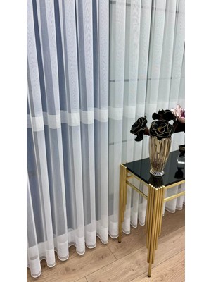 Volper Mekanik 2672 Bantlı Modern Salon Perdesi 1/2,5 Orta Pile Tül Perde (Ekru)