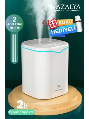Nazalya 2 Litre Typ-C Girişli Çift Püskürtmeli Ultrasonik Hava Nemlendirici Buhar Makinesi