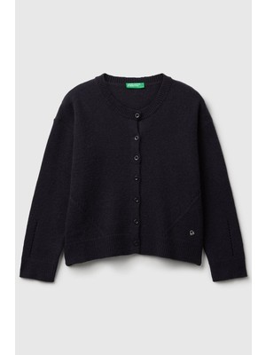 United Colors Of Benetton Sarı Kadın / Kız Kj_yün Karışımlı Logo Detaylı Nervürlü Hırka Model Kodu: ( 126WC500X66U)