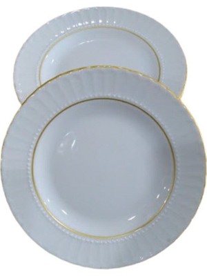 PremiumPort 6'lı Sedef Yaldızlı 19 cm Yemek Tabağı Seti, Şık ve Zarif Tasarım
