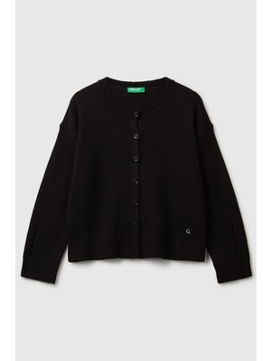 United Colors Of Benetton Siyah Kadın / Kız Kj_yün Karışımlı Logo Detaylı Nervürlü Hırka Model Kodu: ( 126WC500X700)