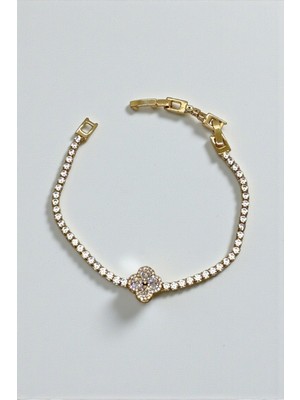 Jewels Of Hope Yonca Figürlü Zirkon Taşlı Su Yolu Çelik Bileklik - Ayarlanabilir (17+3 Cm) Gold