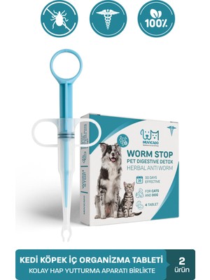 Muvicado Kedi Köpek  Anti Iç Organizma Parazit 4 Adet Tablet + Hap Yutturma Aparatı ( Dış Parazit Bit Pire Kene Için Damla  Mağazamızda Mevcuttur)