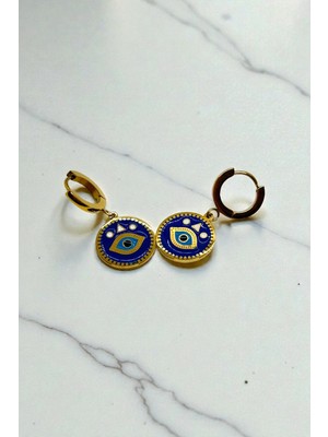 Jewels of Hope Nazar Figürlü Mavi Göz 316L Çelik Küpe - Kararmaz Gold Koruyucu Tasarım