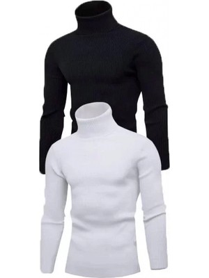 Pilelistore- 2 Adet Unisex Kaşkorse Boğazlı Full Likralı Fitilli Body Kazak