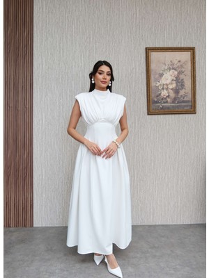 Esra Helvacı Vatkalı Sırt Bağlamalı Sıfır Kol Elbise