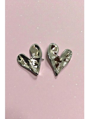 Ayna Plakalı Kalp Küpe Paslanmaz Çelik Küpe