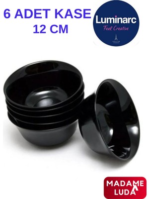 PremiumPort Siyah Temperli Cam Kase Takımı, Çok Amaçlı, 12 Cm, 6'lı Set