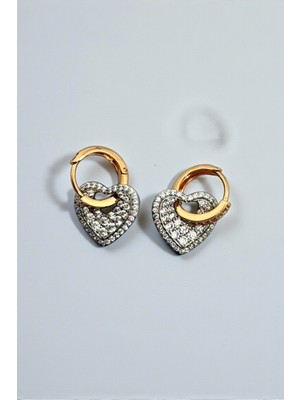 Jewels of Hope Zirkon Taşlı Kalp Figürlü 316L Çelik Küpe - Kararmaz Gold Zarif Tasarım