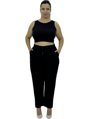 Motivation Büyük Beden Lastikli Yüksek Bel Boru Paça Likralı Kaşe Kadın Pantolon Türk Malı