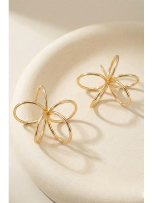 Aurrari Gold Çiçek Desenli Yay Halka Küpe