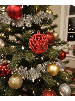 Kırmızı Kafes Desenli Dekoratif Yılbaşı Süsü