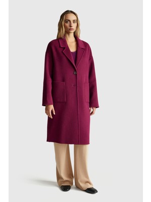 United Colors Of Benetton Fuşya Kadın / Kız Kdn_yün ve Viskoz Karışımlı Cep Detaylı Düğmeli Kruvaze Kaban Model Kodu: ( 28F7DN082FUŞYA)
