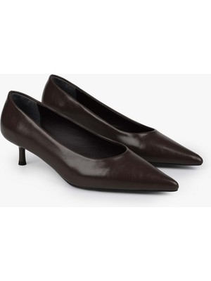 Shoeberry Kadın Caren Acı Kahve Cilt Kısa Topuklu Stiletto