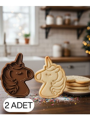 2li Sevimli Unicorn Kurabiye Kalıbı Tek Boynuzlu At Figürlü Çift Parça Şeker ve Oyun Hamuru