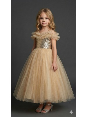 Ayyılmaz Ay Yılmaz Kız Çocuk Tarlatanlı Prenses Model Gelinlik Abiye Elbise