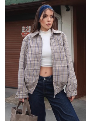 Lijuri Ekose Kısa Mont Fermuarlı Gömlek Yaka 7113