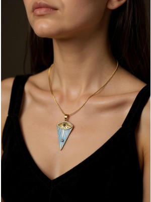 Ezgiarslanatalier Çelik Üçgen Mavi Göz Kolye