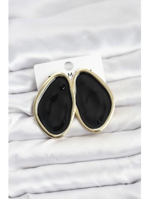 Marsilyan Pirinç Siyah Mineli Damla Model Vintage Plaka Kadın Küpe - TJ-BKP11596