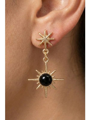 Aurrari Gold Siyah Detaylı Sallantılı Kuzey Yıldızı Küpe