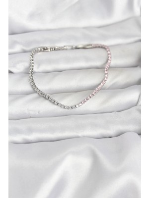 Alvo Store Buğz Pembe ve Beyaz Zirkon Taşlı Gümüş Renk Su Yolu Kadın Bileklik