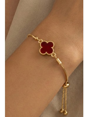 Aurrari Gold Bordo Taşlı Asansör Bileklik