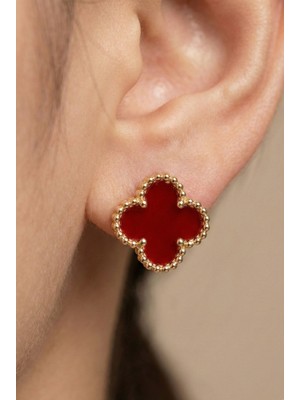 Aurrari Altın Kaplama Bordo Çelik Cleef Küpe