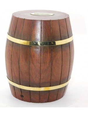 Marsilyan Pirinç Ahşap Fıçı Kumbara 18 cm