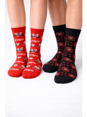 Carnaval Socks Sevgililer Günü hediyesi Özel Tasarım Kutulu Çorap Seti / Romantik Desenli Unisex Hediye Çorap (2’li)