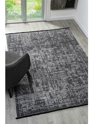 Vitali Home Antik Gri Halı Yıkanabilir Kaymaz Taban Şönil Kilim Dokuma Pamuk Taban Kilim 10119A
