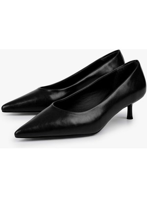 Shoeberry Kadın Caren Siyah Cilt Kısa Topuklu Stiletto
