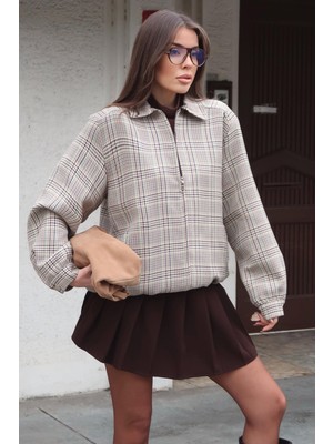 Lijuri Ekose Kısa Mont Fermuarlı Gömlek Yaka 7113