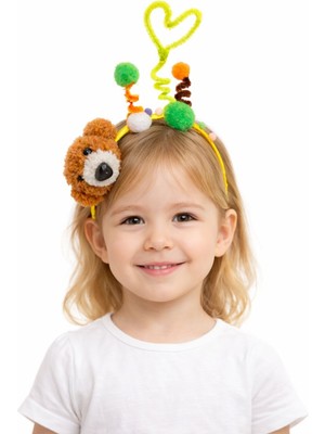 The Littles Kids Peluş Ayıcık Figürlü Kalpli ve Ponponlu Karışık Renkli El Yapımı Kız Çocuk Taç