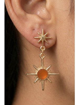 Aurrari Gold Bal Rengi Detaylı Sallantılı Kuzey Yıldızı Küpe