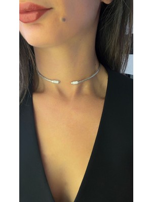 Daniel Angelson Italyan Tasarım Gümüş Taşlı Tasma Kolye