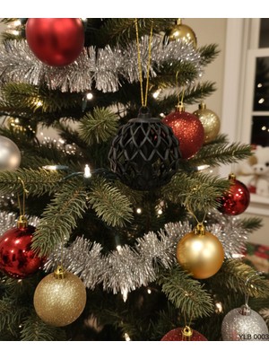 Siyah Kafes Desenli Dekoratif Yılbaşı Süsü