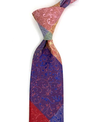 Kravatkolik Çiçek Desen Çok Renkli Patchwork Klasik Kravat KK13393