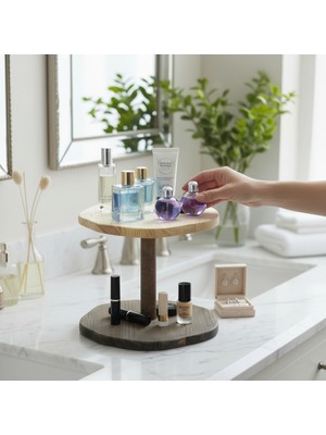 Mobenta Doğal Masif Ahşap Makyaj Organizeri Kozmetik Düzenleyici, Çok Amaçlı Stand – Pivot-2 | Bz-Vg