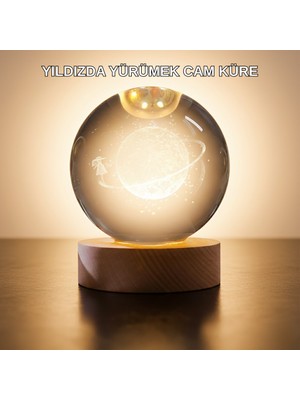 K-yonlineticaret Işıklı Sarı Cam Küre ve Kız Figürü Ahşap Standlı Dekoratif Lamba - KY002K-6PXRG3