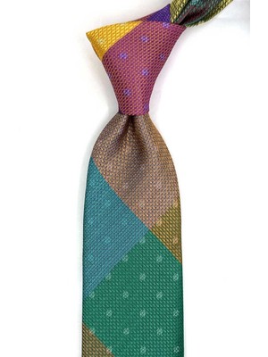 Kravatkolik Puantiye Desen Çok Renkli Patchwork Klasik Kravat KK13397