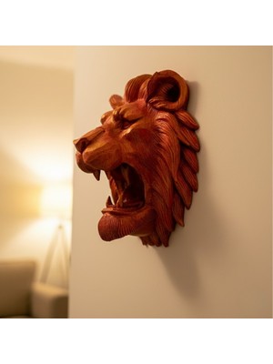 K-yonlineticaret Dekoratif Asılabilir Aslan Başı 3D Duvar Heykeli Gold Red 20X21 cm - KY002K-6PX1V2