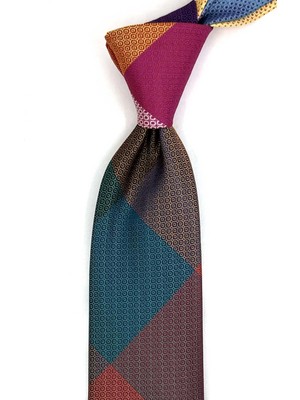 Kravatkolik Küçük Desen Çok Renkli Patchwork Klasik Kravat KK13373