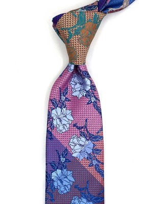 Kravatkolik Çiçek Desen Çok Renkli Patchwork Klasik Kravat KK13415