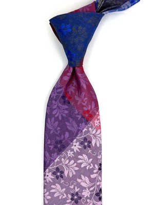 Kravatkolik Çiçek Desen Çok Renkli Patchwork Klasik Kravat KK13369