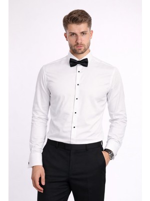 Colvis Man Slim Fit Uzun Kol Ata Yaka Smokin Beyaz Renk Damatlık Hediye Kutulu Erkek Gömlek.