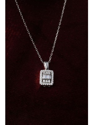 By Barun Baget Kolye Kare Zirkon Taşlı 925 Ayar Gümüş Kolye