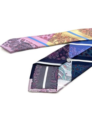 Kravatkolik Şal Desen Lacivert Patchwork Klasik Kravat KK13414
